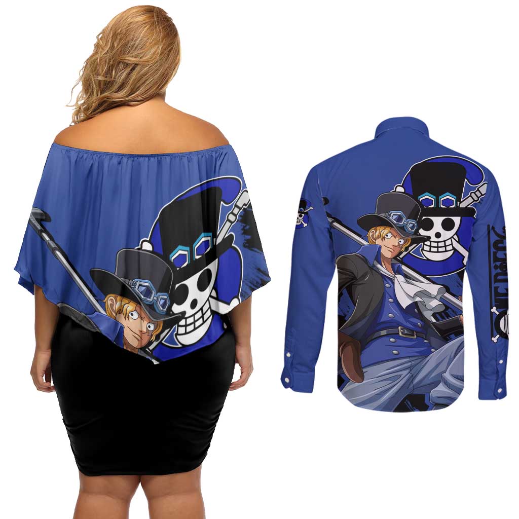 Sabo - One Piece Couples Matching Off Shoulder Short Dress and Long Sleeve Button Shirt Anime Style