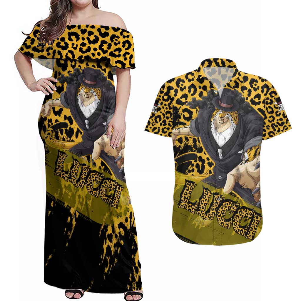 Rob Lucci - One Piece Couples Matching Off Shoulder Maxi Dress and Hawaiian Shirt Anime Style