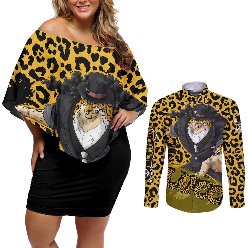 Rob Lucci - One Piece Couples Matching Off Shoulder Short Dress and Long Sleeve Button Shirt Anime Style