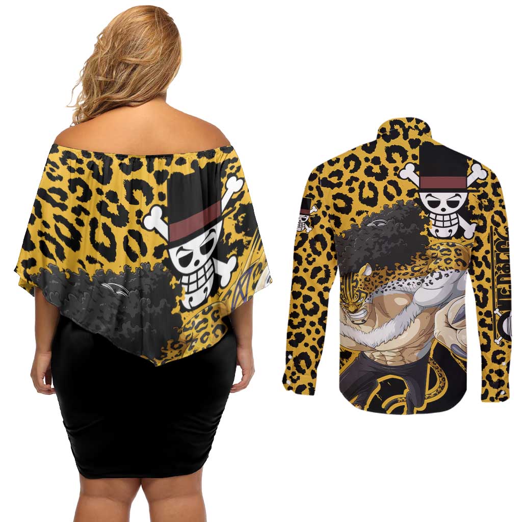 Rob Lucci - One Piece Couples Matching Off Shoulder Short Dress and Long Sleeve Button Shirt Anime Style