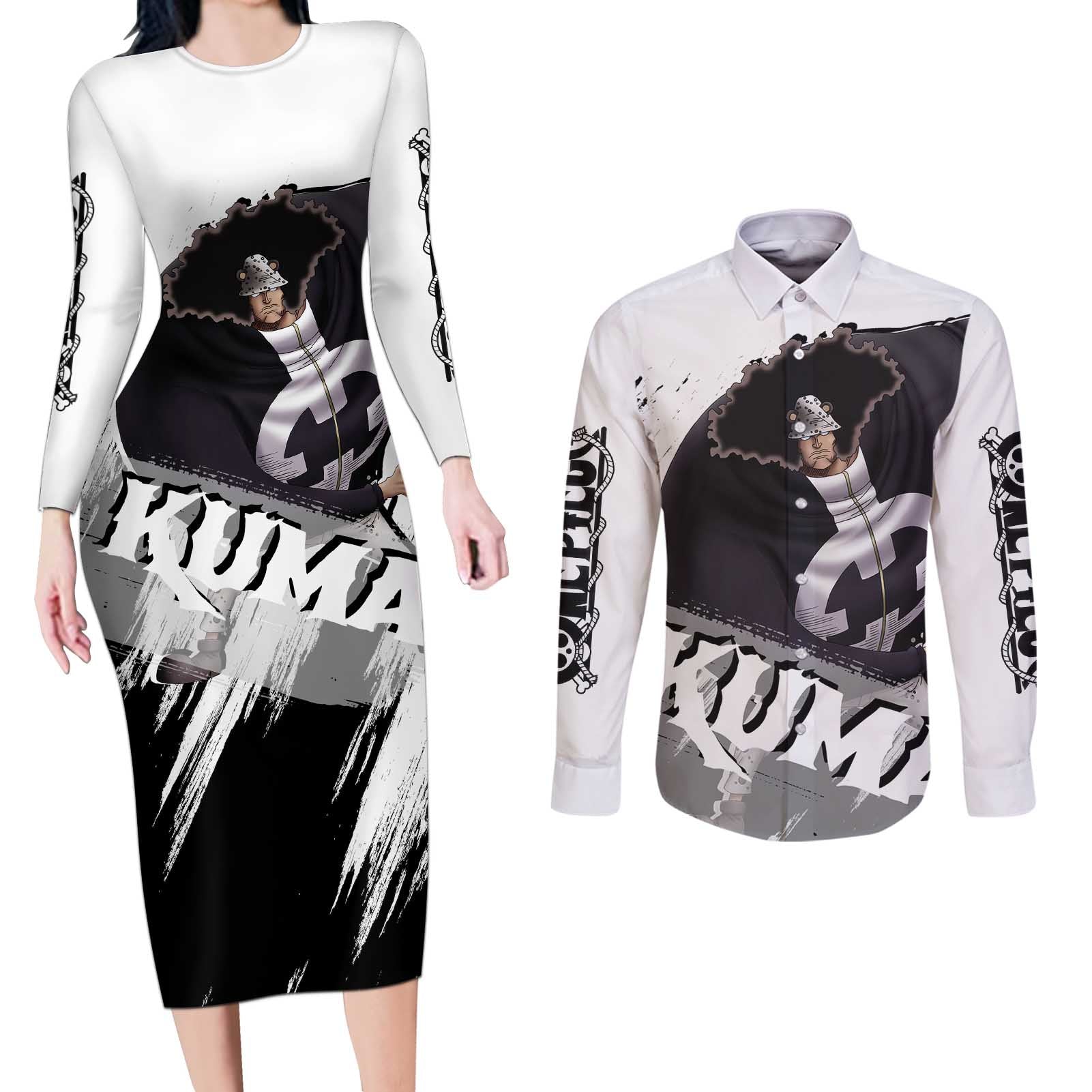 Kuma - One Piece Couples Matching Long Sleeve Bodycon Dress and Long Sleeve Button Shirt Anime Style