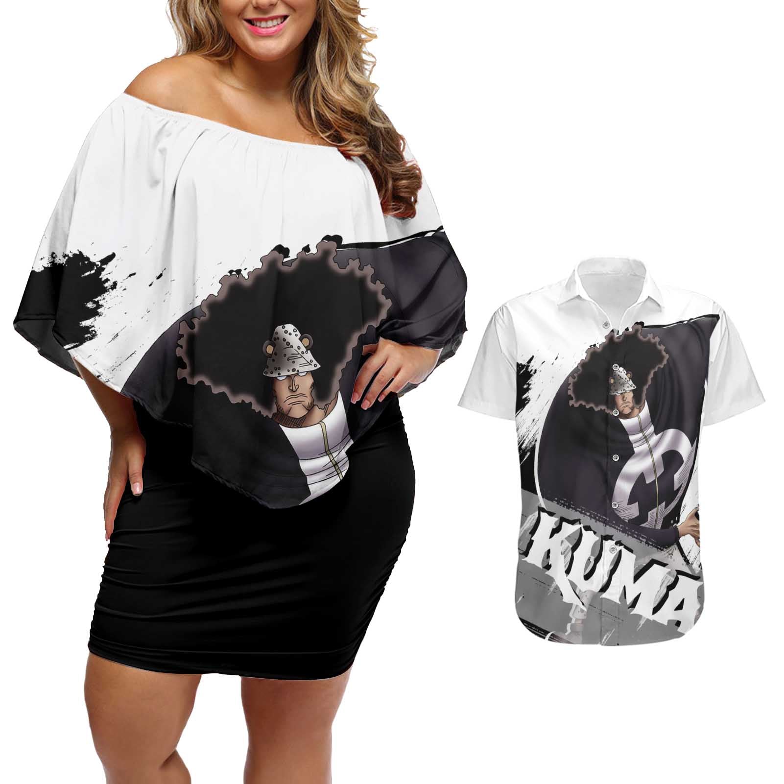 Kuma - One Piece Couples Matching Off Shoulder Short Dress and Hawaiian Shirt Anime Style
