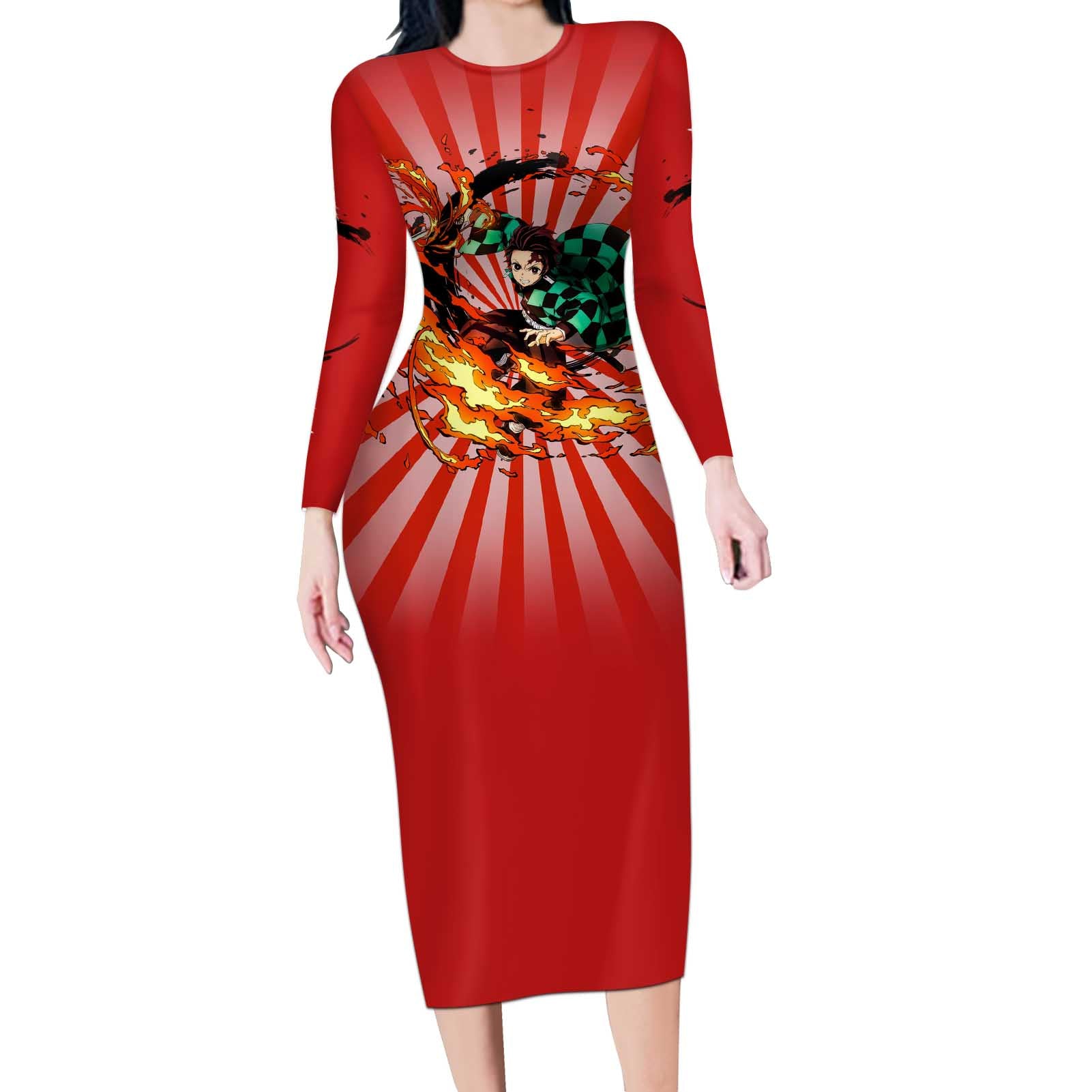 Tanjiro Kamado - Demon Slayer Long Sleeve Bodycon Dress Anime Style