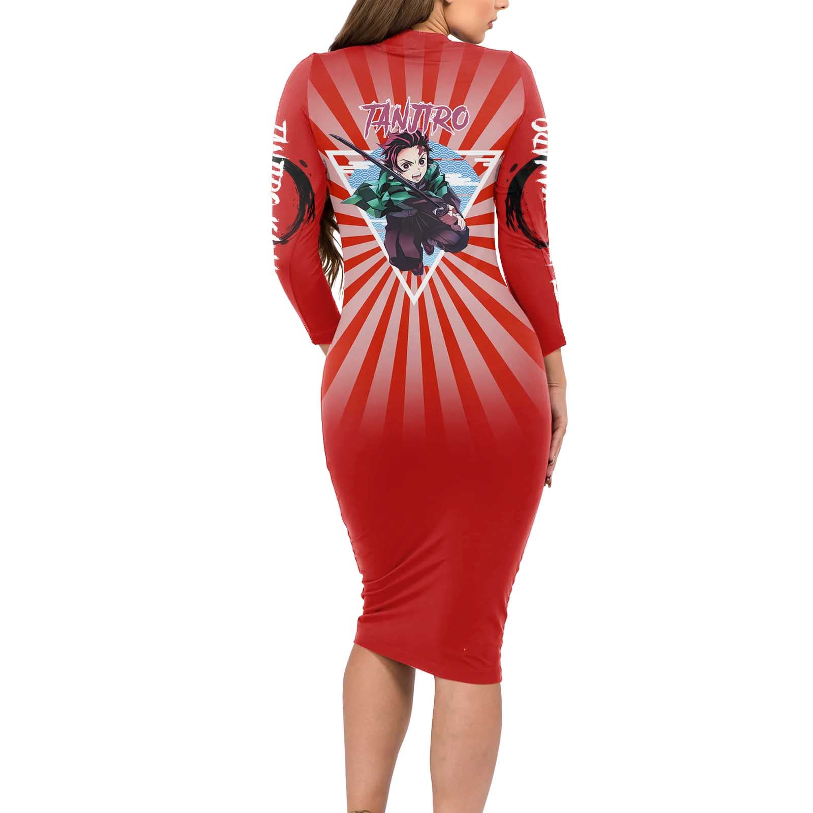 Tanjiro Kamado - Demon Slayer Long Sleeve Bodycon Dress Anime Style