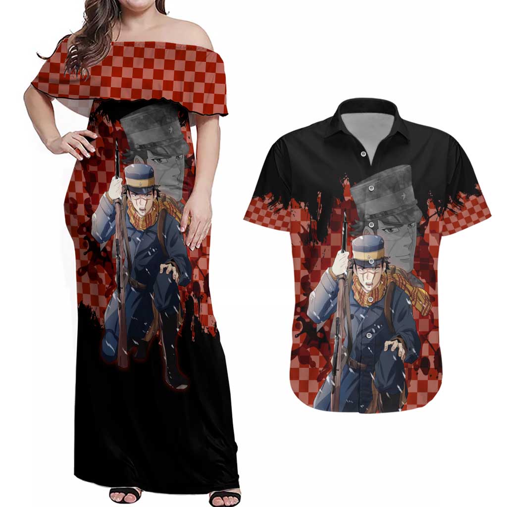 Saichi Sugimoto - Golden Kamuy Couples Matching Off Shoulder Maxi Dress and Hawaiian Shirt Anime Style