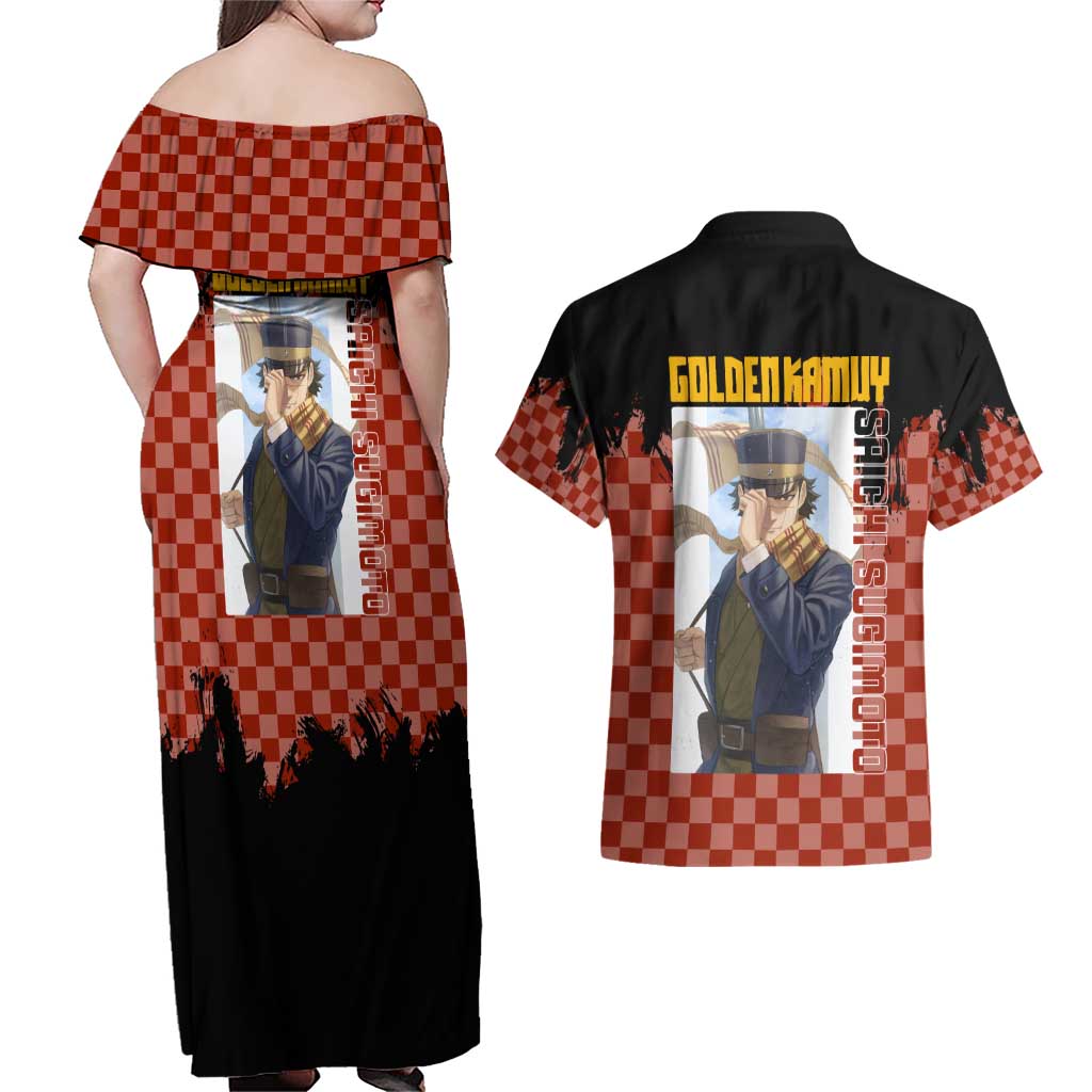 Saichi Sugimoto - Golden Kamuy Couples Matching Off Shoulder Maxi Dress and Hawaiian Shirt Anime Style
