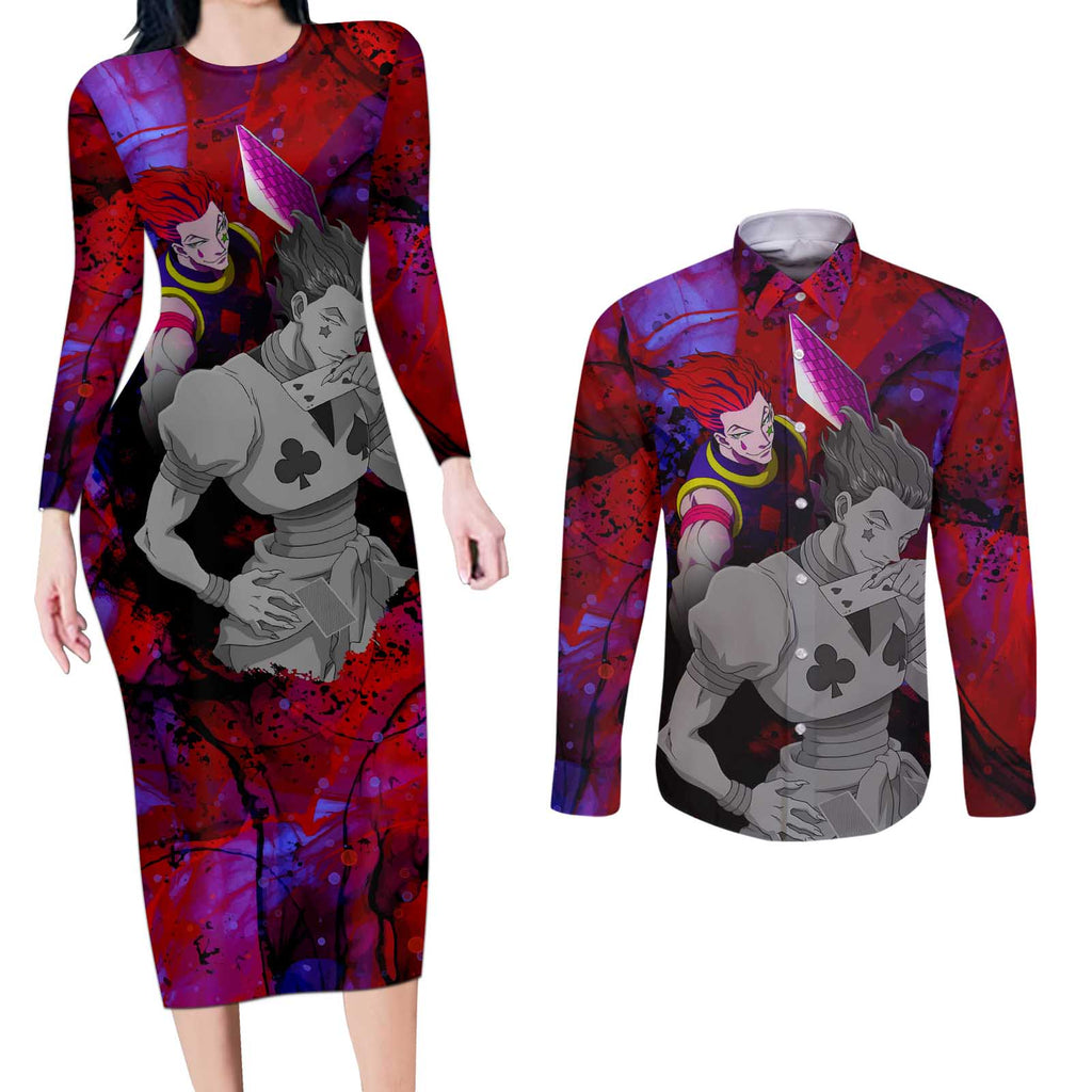 Hisoka Morow - Hunter X Hunter Couples Matching Long Sleeve Bodycon Dress and Long Sleeve Button Shirt Anime Style