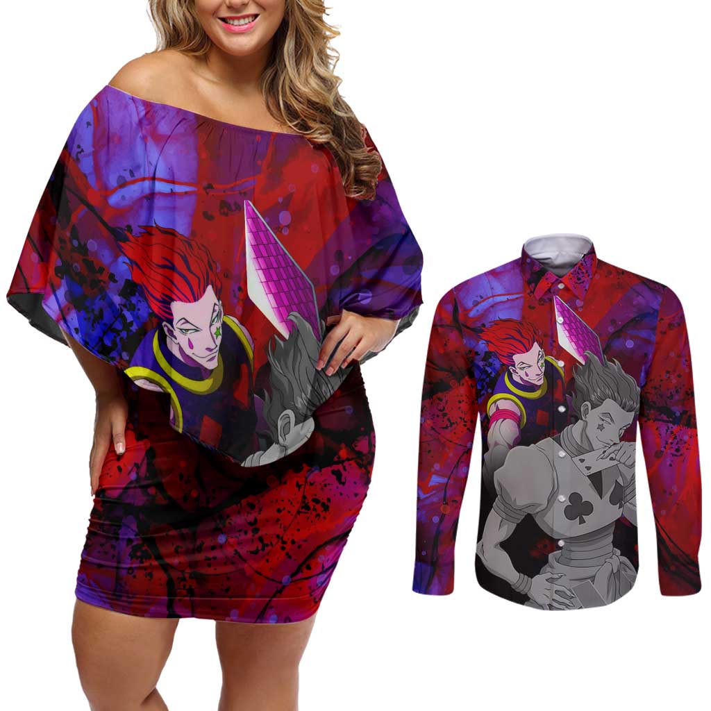 Hisoka Morow - Hunter X Hunter Couples Matching Off Shoulder Short Dress and Long Sleeve Button Shirt Anime Style