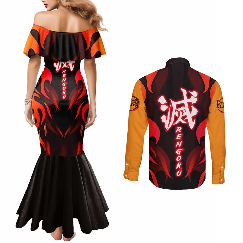 Rengoku Kyojuro - Demon Slayer Couples Matching Mermaid Dress and Long Sleeve Button Shirt Anime Style - The Mazicc