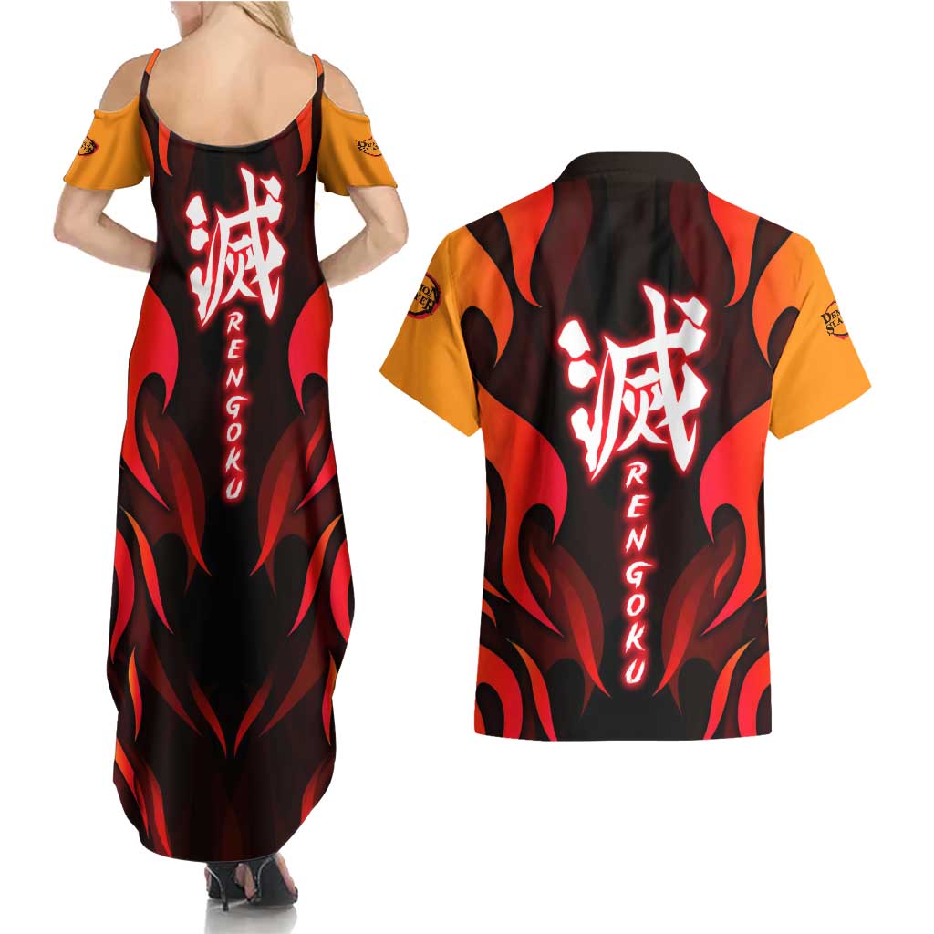 Rengoku Kyojuro - Demon Slayer Couples Matching Summer Maxi Dress and Hawaiian Shirt Anime Style - The Mazicc