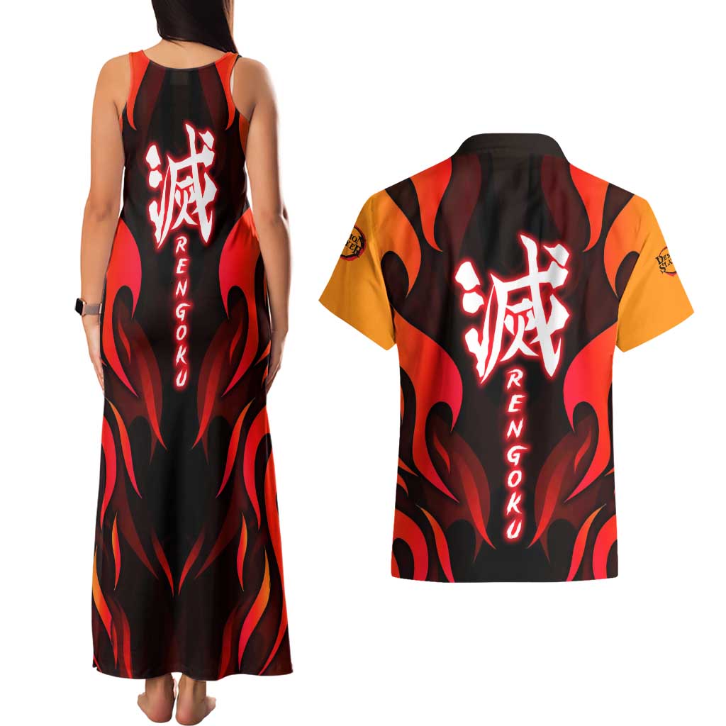 Rengoku Kyojuro - Demon Slayer Couples Matching Tank Maxi Dress and Hawaiian Shirt Anime Style - The Mazicc