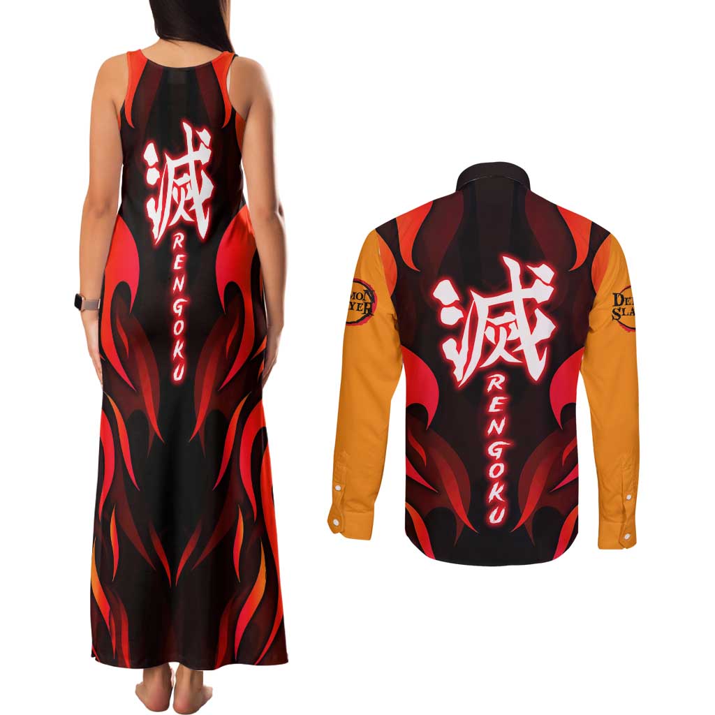 Rengoku Kyojuro - Demon Slayer Couples Matching Tank Maxi Dress and Long Sleeve Button Shirt Anime Style - The Mazicc