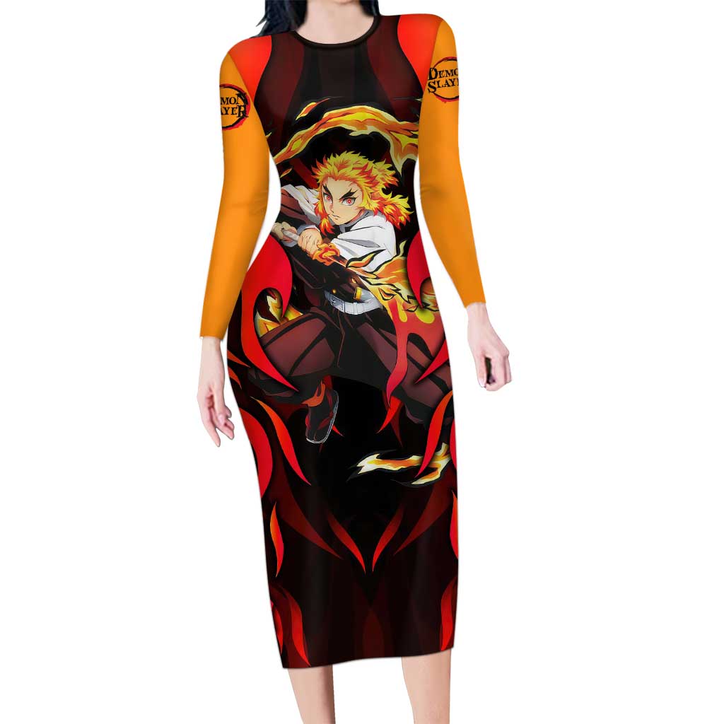 Rengoku Kyojuro - Demon Slayer Long Sleeve Bodycon Dress Anime Style - The Mazicc
