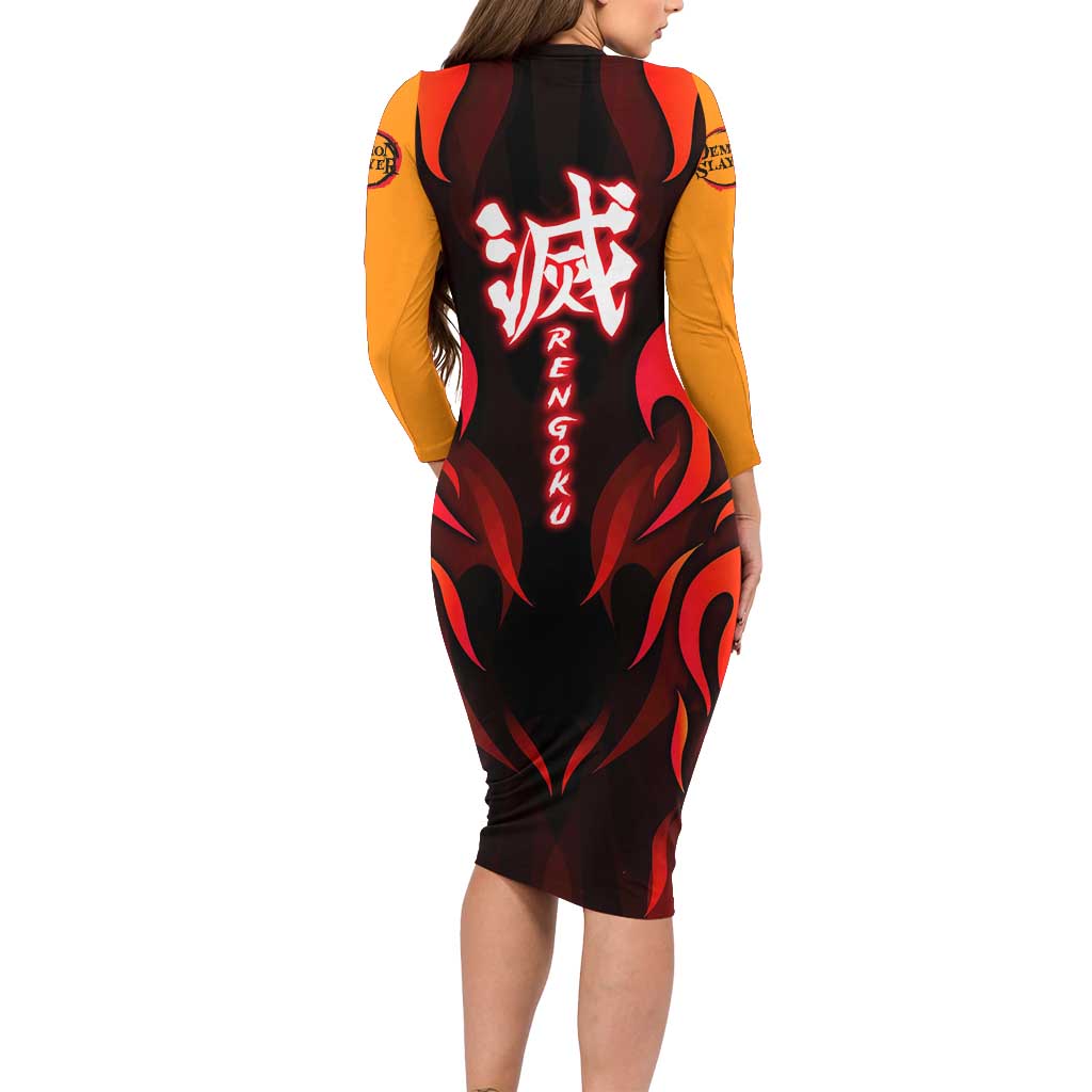 Rengoku Kyojuro - Demon Slayer Long Sleeve Bodycon Dress Anime Style - The Mazicc
