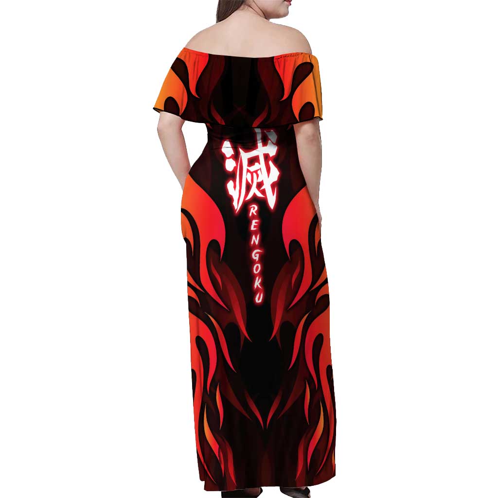 Rengoku Kyojuro - Demon Slayer Off Shoulder Maxi Dress Anime Style - The Mazicc