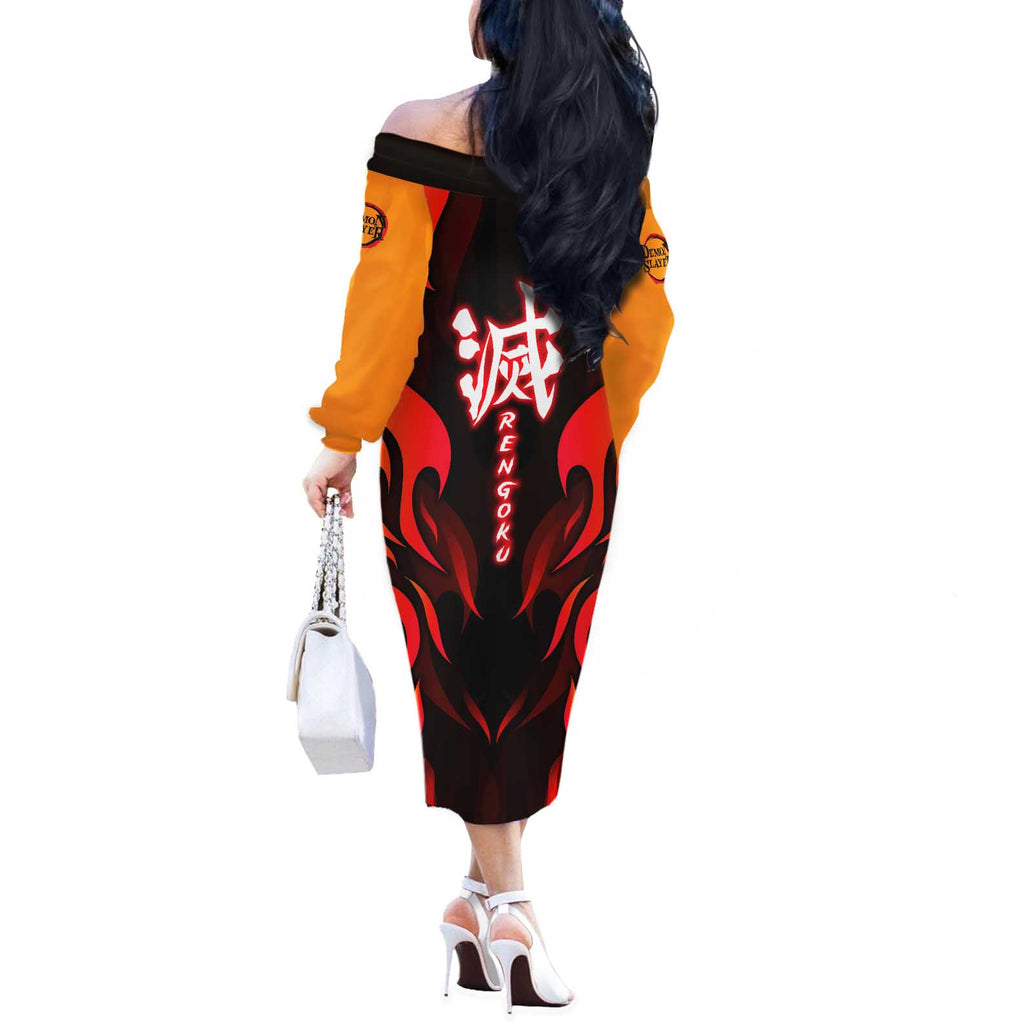Rengoku Kyojuro - Demon Slayer Off The Shoulder Long Sleeve Dress Anime Style - The Mazicc