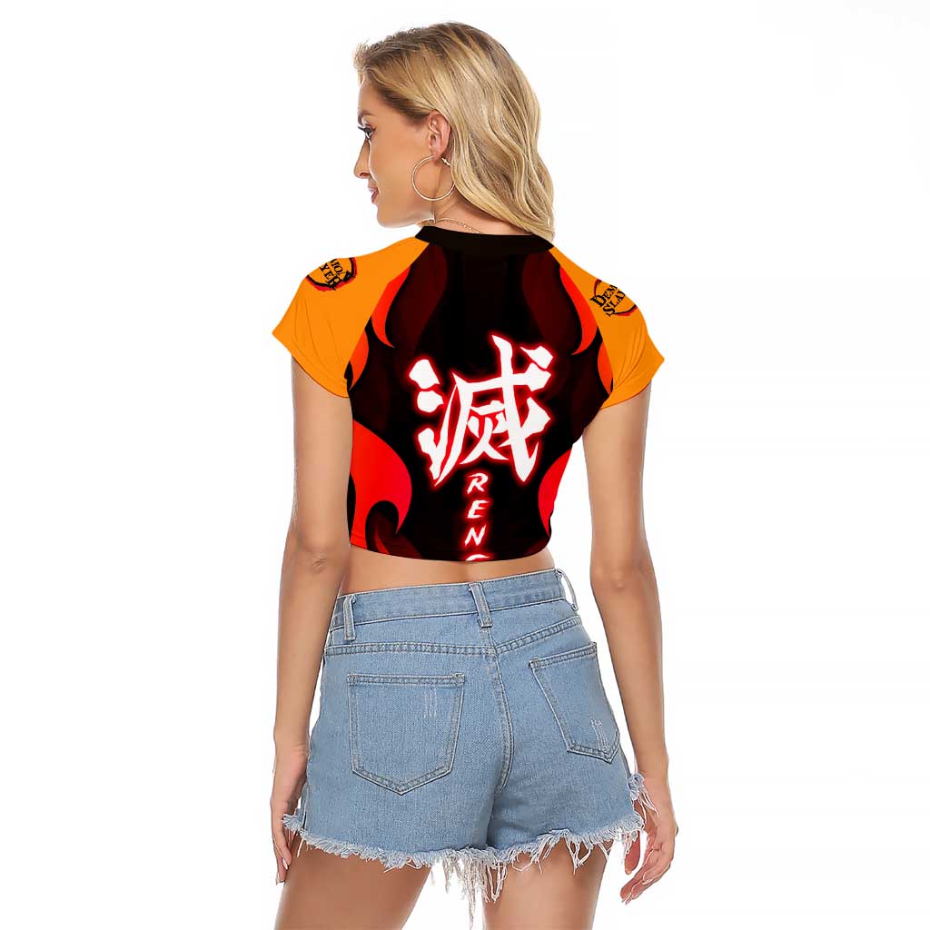 Rengoku Kyojuro - Demon Slayer Raglan Cropped T Shirt Anime Style - The Mazicc