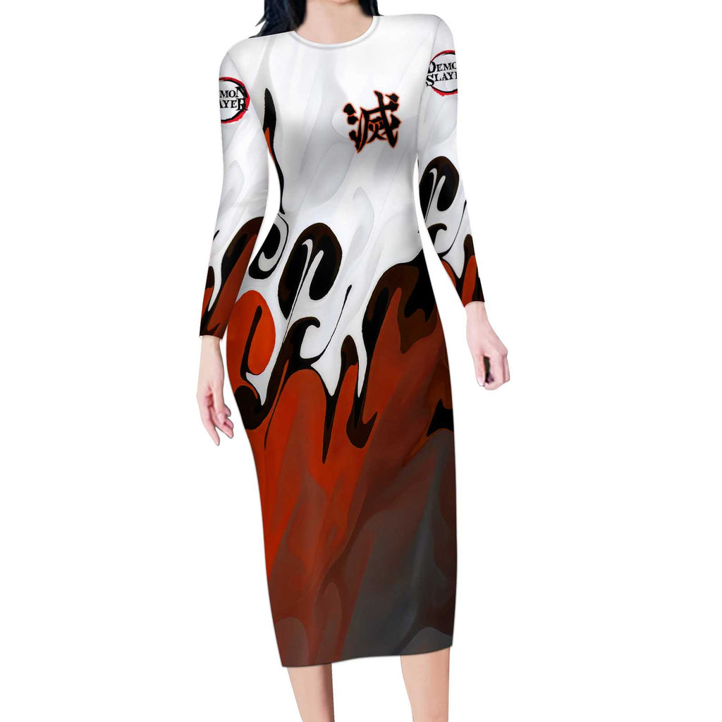 Rengoku Kyojuro - Demon Slayer Long Sleeve Bodycon Dress Anime Style