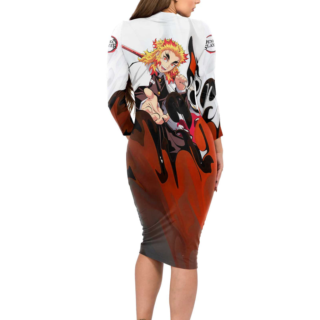 Rengoku Kyojuro - Demon Slayer Long Sleeve Bodycon Dress Anime Style