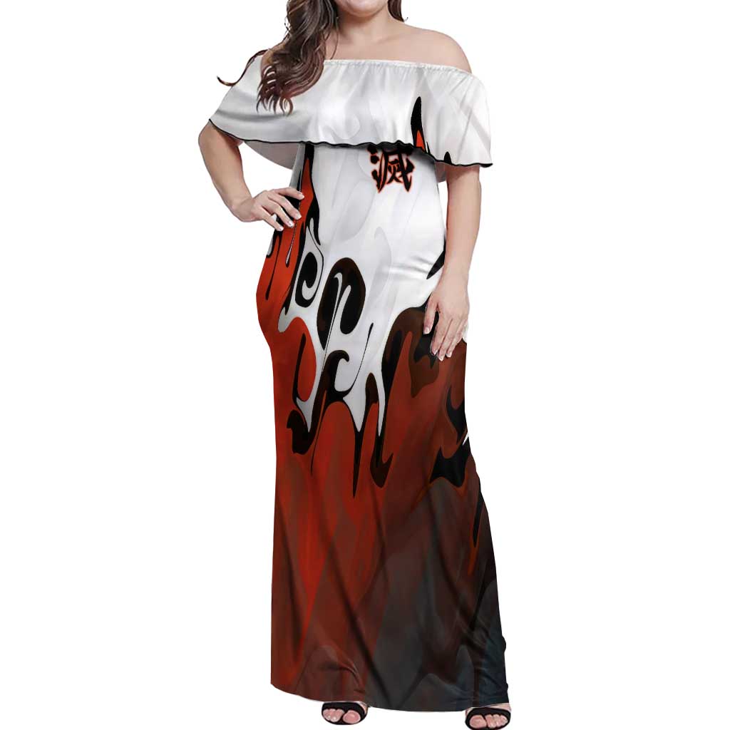 Rengoku Kyojuro - Demon Slayer Off Shoulder Maxi Dress Anime Style