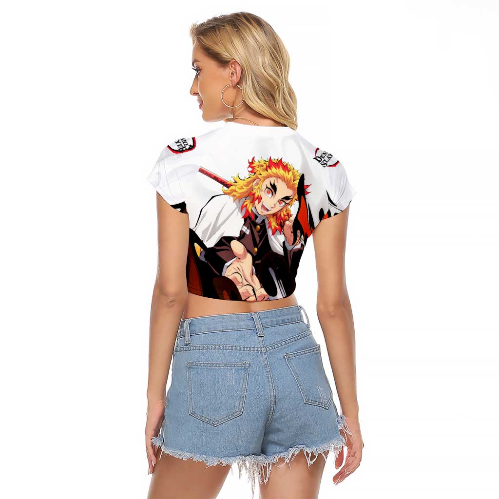 Rengoku Kyojuro - Demon Slayer Raglan Cropped T Shirt Anime Style