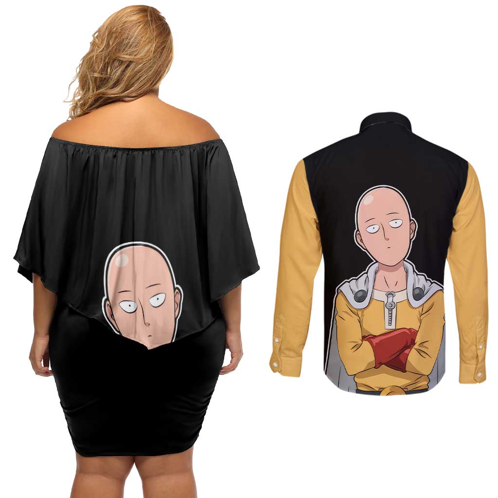 Saitama - One Punch Man Couples Matching Off Shoulder Short Dress and Long Sleeve Button Shirt Anime Mix Manga Style