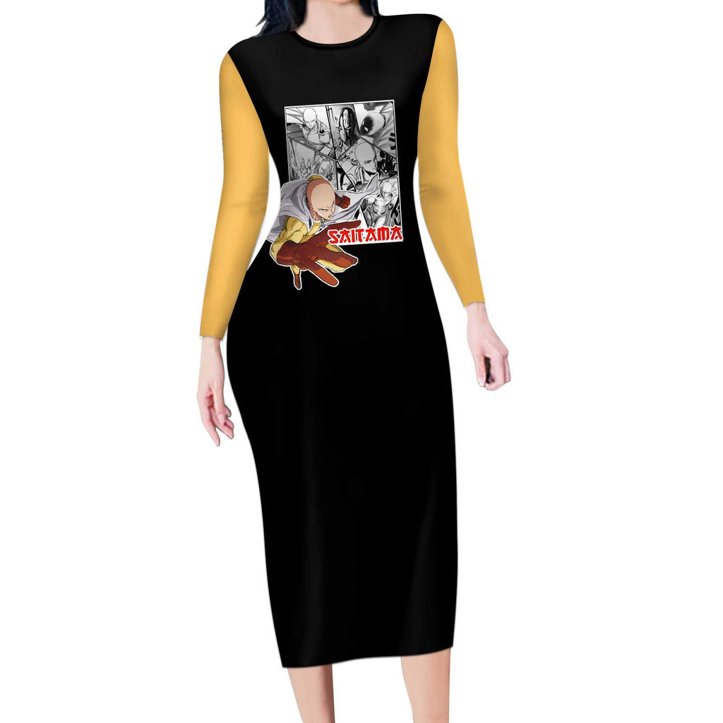 Saitama - One Punch Man Long Sleeve Bodycon Dress Anime Mix Manga Style