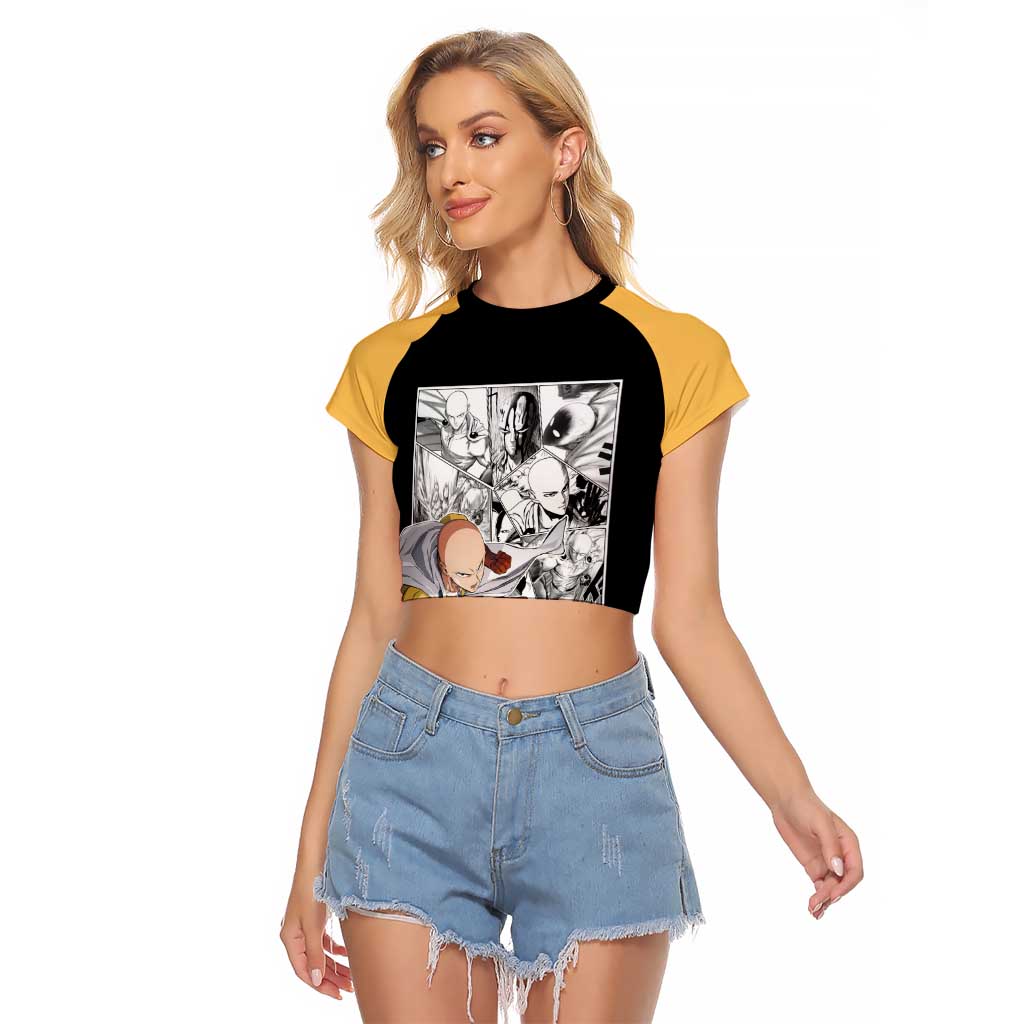 Saitama - One Punch Man Raglan Cropped T Shirt Anime Mix Manga Style