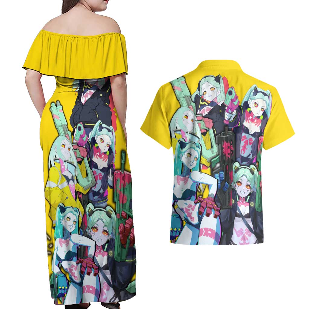 Rebecca - Cyberpunk: Edgerunners Couples Matching Off Shoulder Maxi Dress and Hawaiian Shirt Anime Style