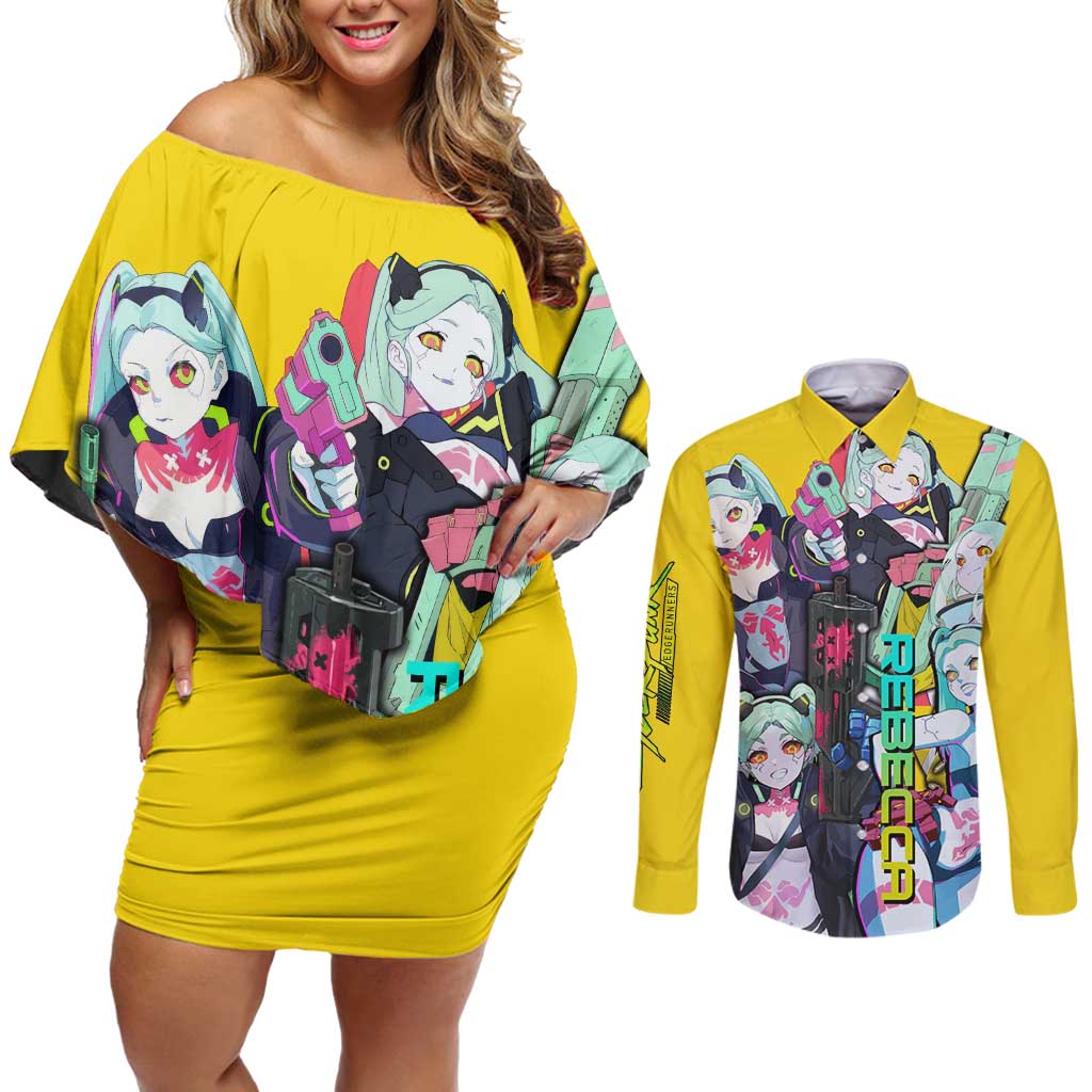 Rebecca - Cyberpunk: Edgerunners Couples Matching Off Shoulder Short Dress and Long Sleeve Button Shirt Anime Style