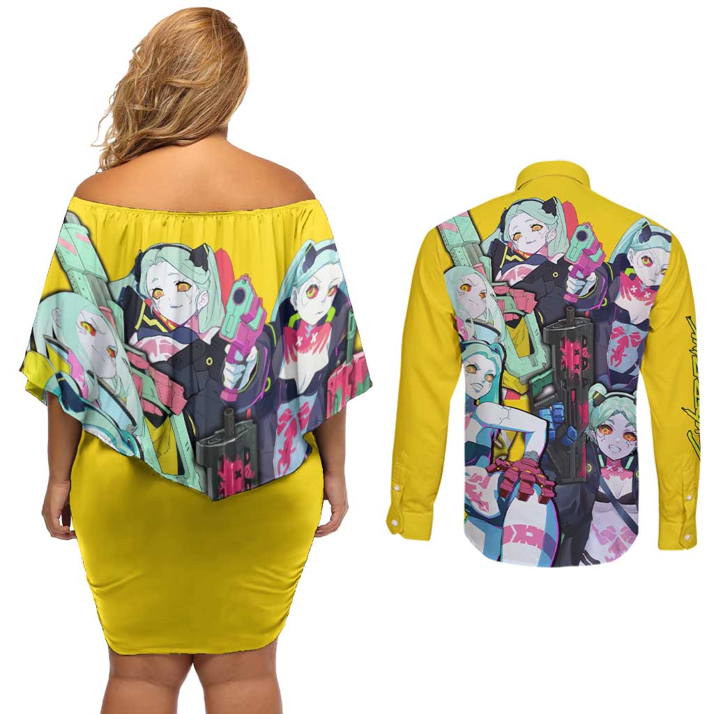 Rebecca - Cyberpunk: Edgerunners Couples Matching Off Shoulder Short Dress and Long Sleeve Button Shirt Anime Style