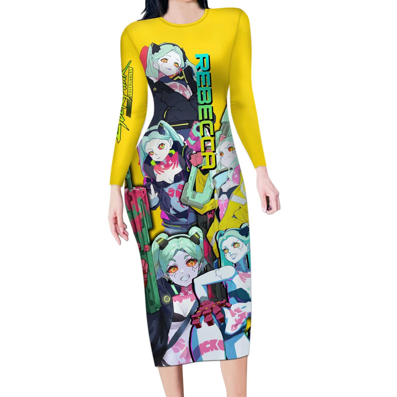 Rebecca - Cyberpunk: Edgerunners Long Sleeve Bodycon Dress Anime Style