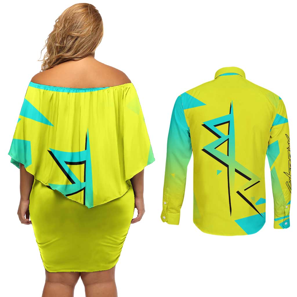 David and Lucy and Rebecca - Cyberpunk Edgerunners Couples Matching Off Shoulder Short Dress and Long Sleeve Button Shirt Anime Style