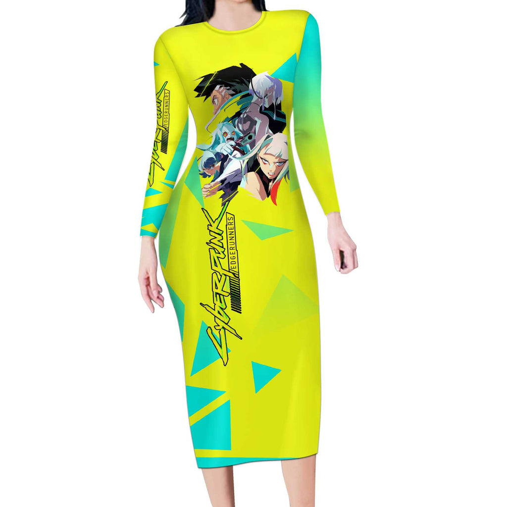 David and Lucy and Rebecca - Cyberpunk Edgerunners Long Sleeve Bodycon Dress Anime Style