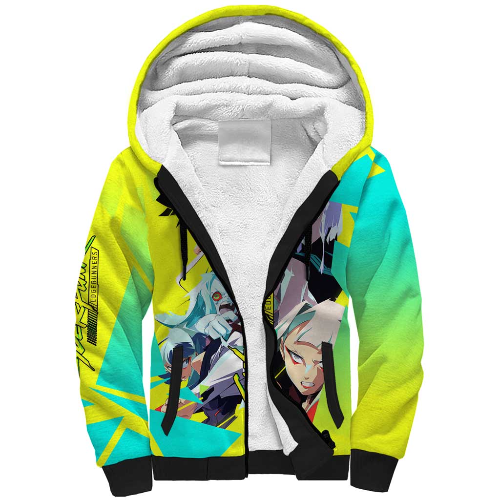 David and Lucy and Rebecca - Cyberpunk Edgerunners Sherpa Hoodie Anime Style