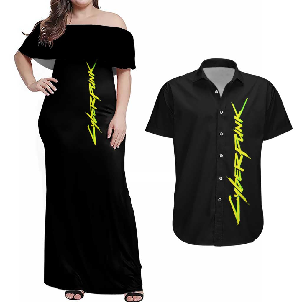 Samurai - Cyberpunk Couples Matching Off Shoulder Maxi Dress and Hawaiian Shirt Anime Style
