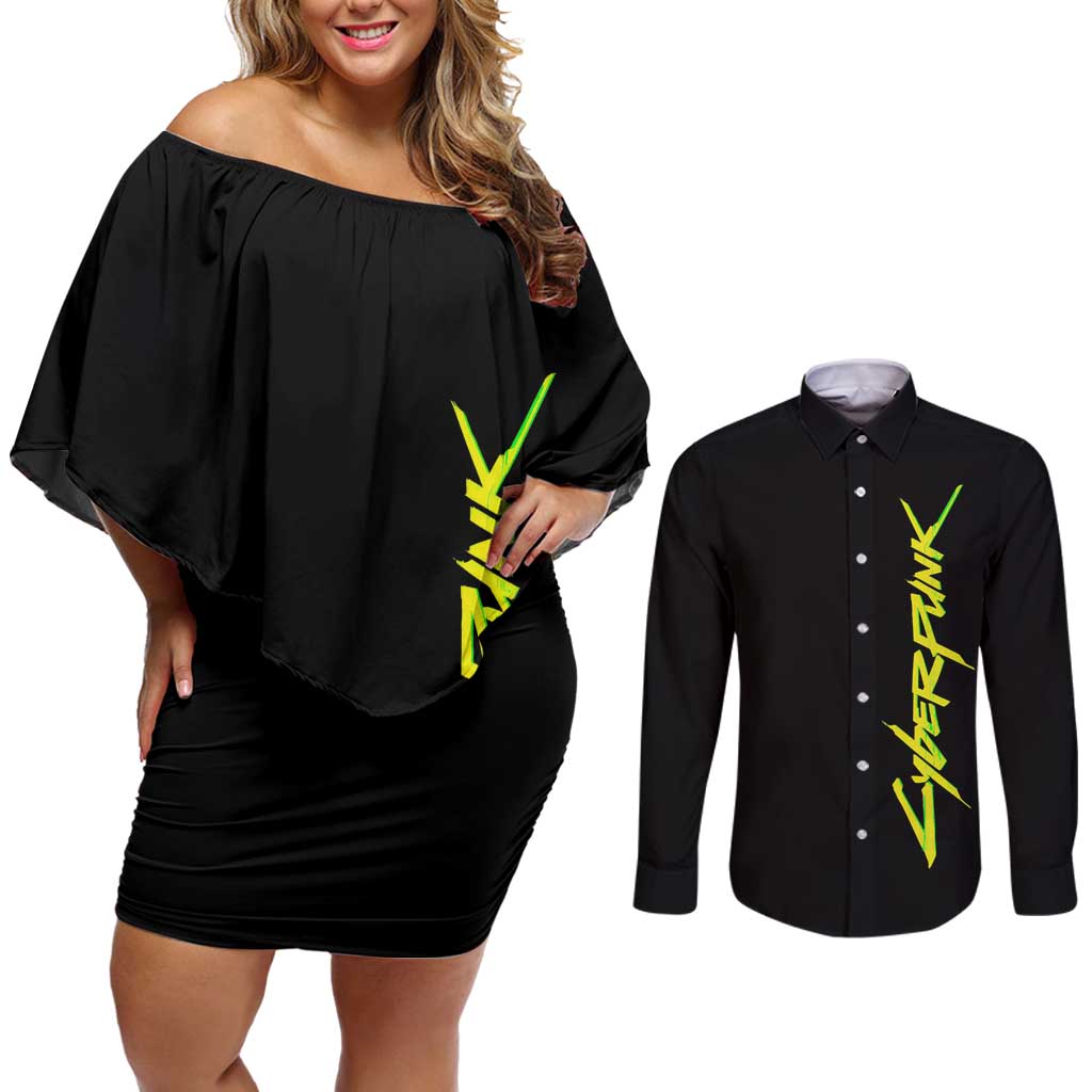 Samurai - Cyberpunk Couples Matching Off Shoulder Short Dress and Long Sleeve Button Shirt Anime Style