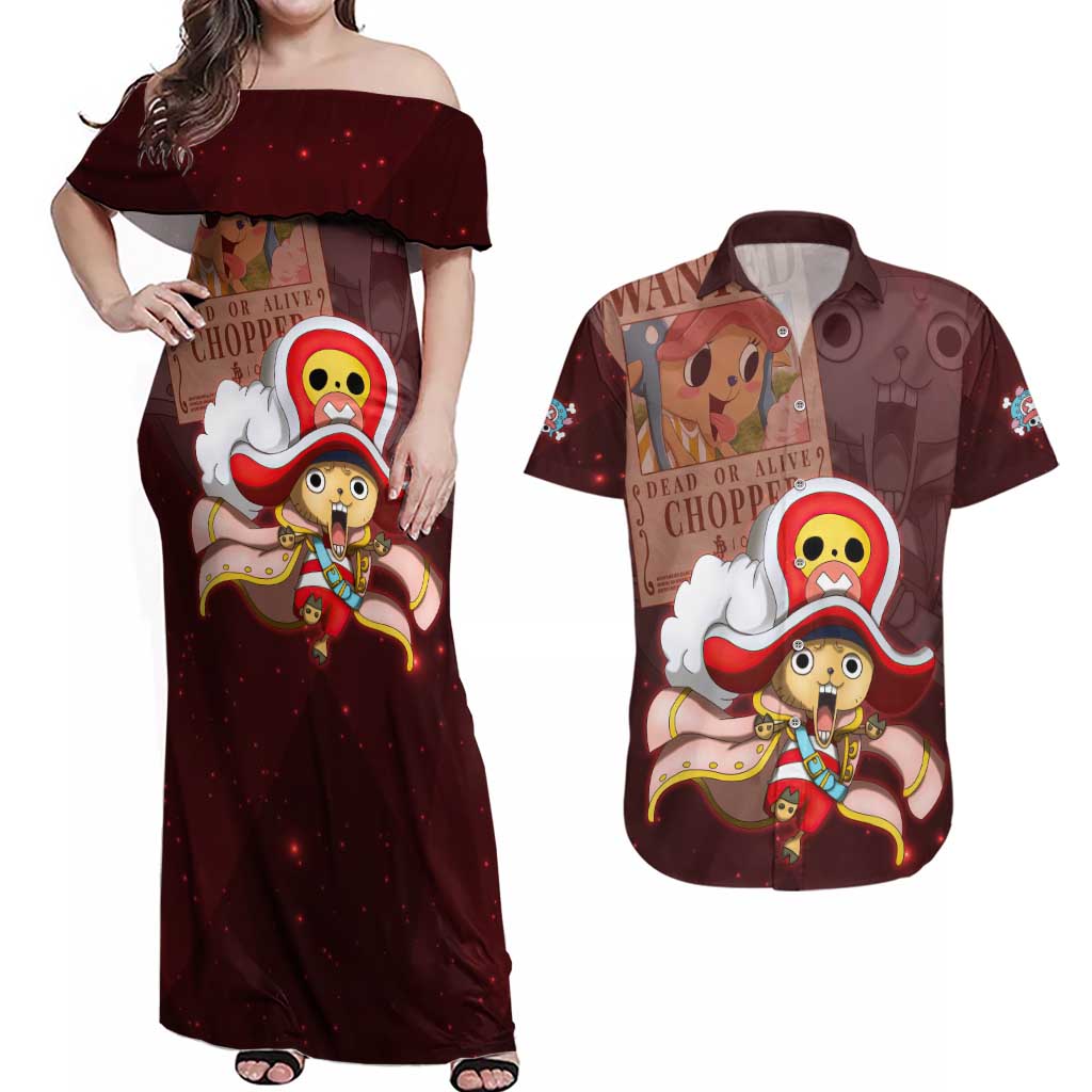 Tony Tony Chopper - One Piece Couples Matching Off Shoulder Maxi Dress and Hawaiian Shirt Anime Style