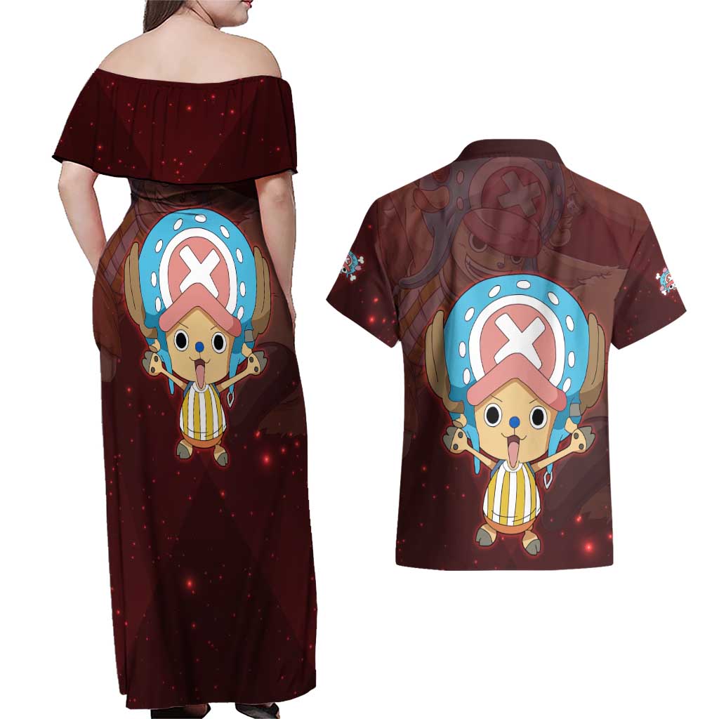 Tony Tony Chopper - One Piece Couples Matching Off Shoulder Maxi Dress and Hawaiian Shirt Anime Style
