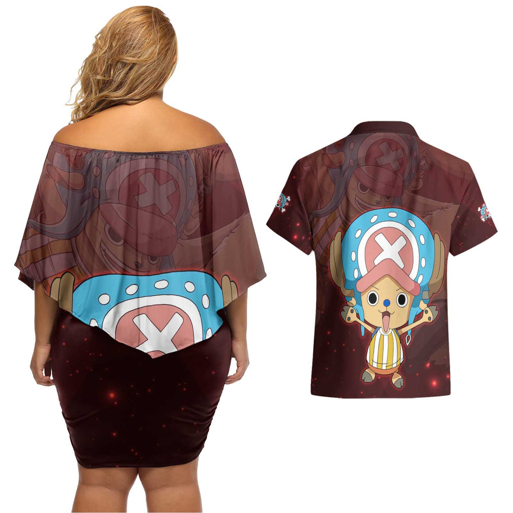 Tony Tony Chopper - One Piece Couples Matching Off Shoulder Short Dress and Hawaiian Shirt Anime Style