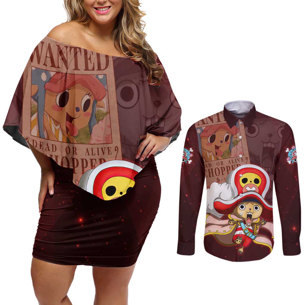 Tony Tony Chopper - One Piece Couples Matching Off Shoulder Short Dress and Long Sleeve Button Shirt Anime Style