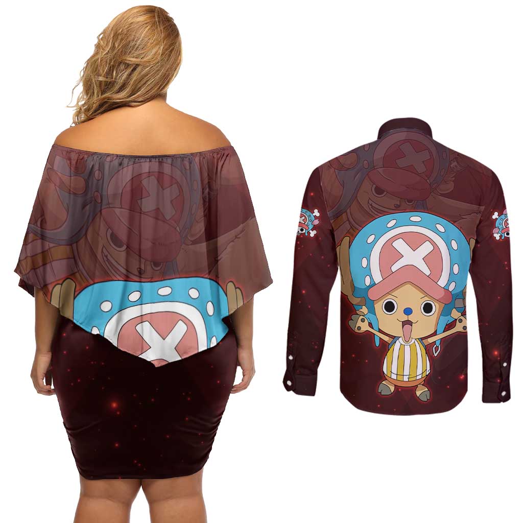 Tony Tony Chopper - One Piece Couples Matching Off Shoulder Short Dress and Long Sleeve Button Shirt Anime Style