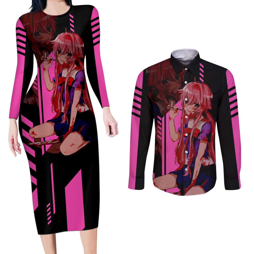 Mirai Nikki - Future Diary Couples Matching Long Sleeve Bodycon Dress and Long Sleeve Button Shirt Anime Style