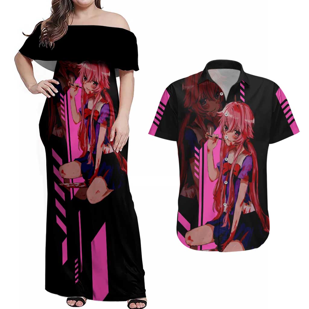 Mirai Nikki - Future Diary Couples Matching Off Shoulder Maxi Dress and Hawaiian Shirt Anime Style