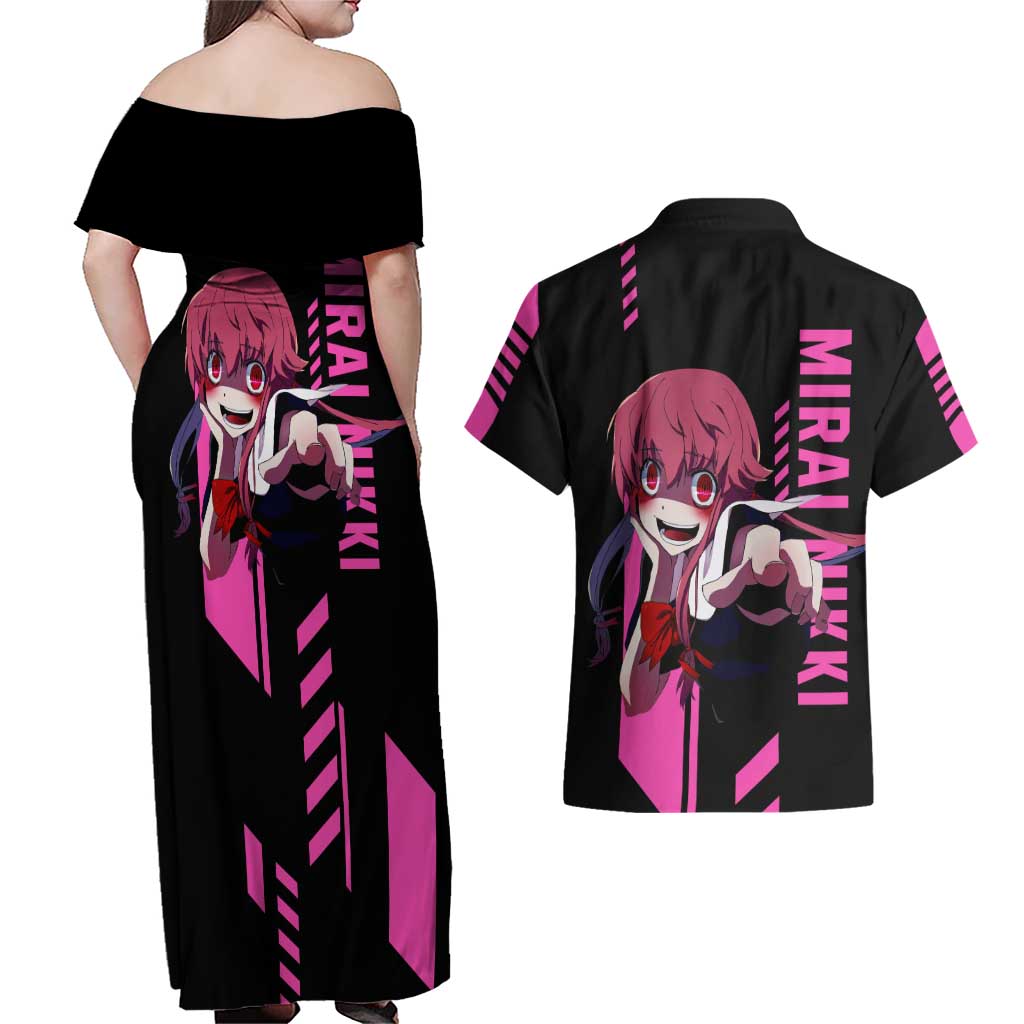 Mirai Nikki - Future Diary Couples Matching Off Shoulder Maxi Dress and Hawaiian Shirt Anime Style