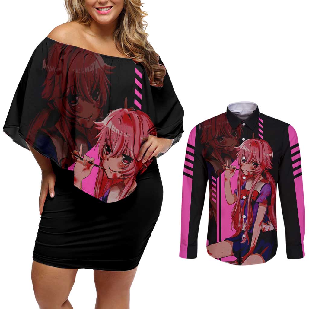 Mirai Nikki - Future Diary Couples Matching Off Shoulder Short Dress and Long Sleeve Button Shirt Anime Style