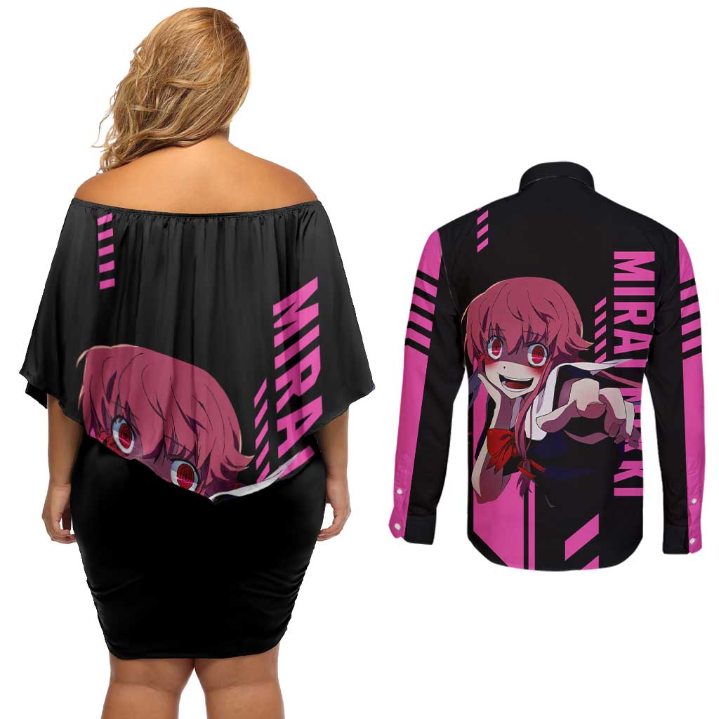 Mirai Nikki - Future Diary Couples Matching Off Shoulder Short Dress and Long Sleeve Button Shirt Anime Style