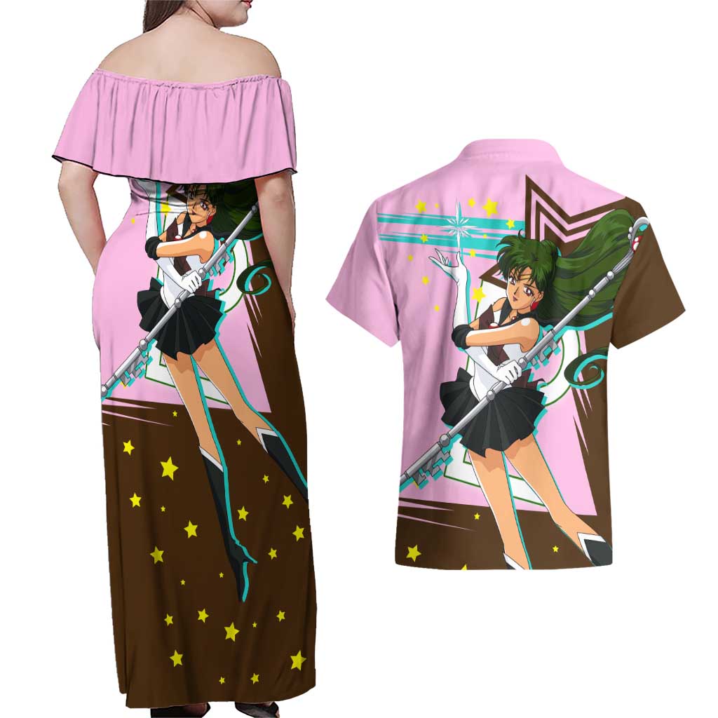 Sailor Pluto Setsuna Meioh - Sailpor Moon Couples Matching Off Shoulder Maxi Dress and Hawaiian Shirt Anime Style