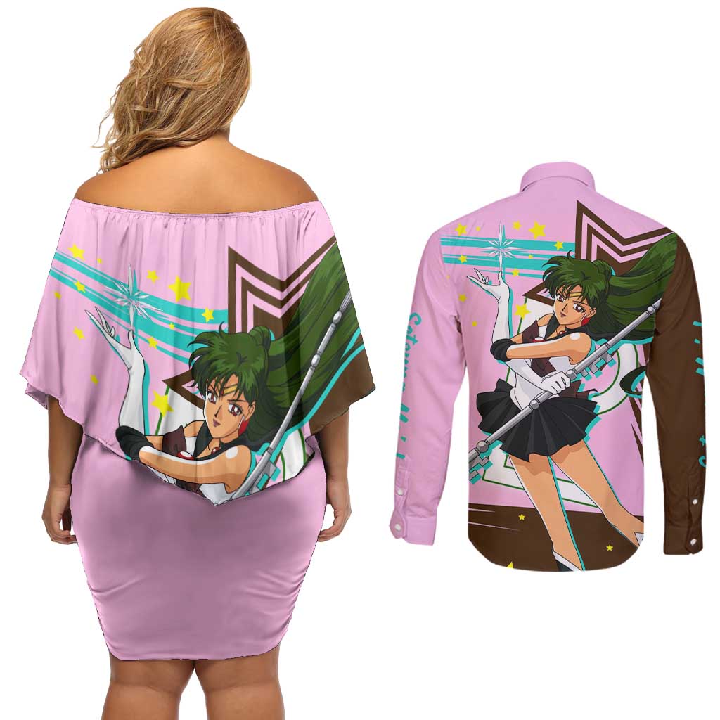 Sailor Pluto Setsuna Meioh - Sailpor Moon Couples Matching Off Shoulder Short Dress and Long Sleeve Button Shirt Anime Style