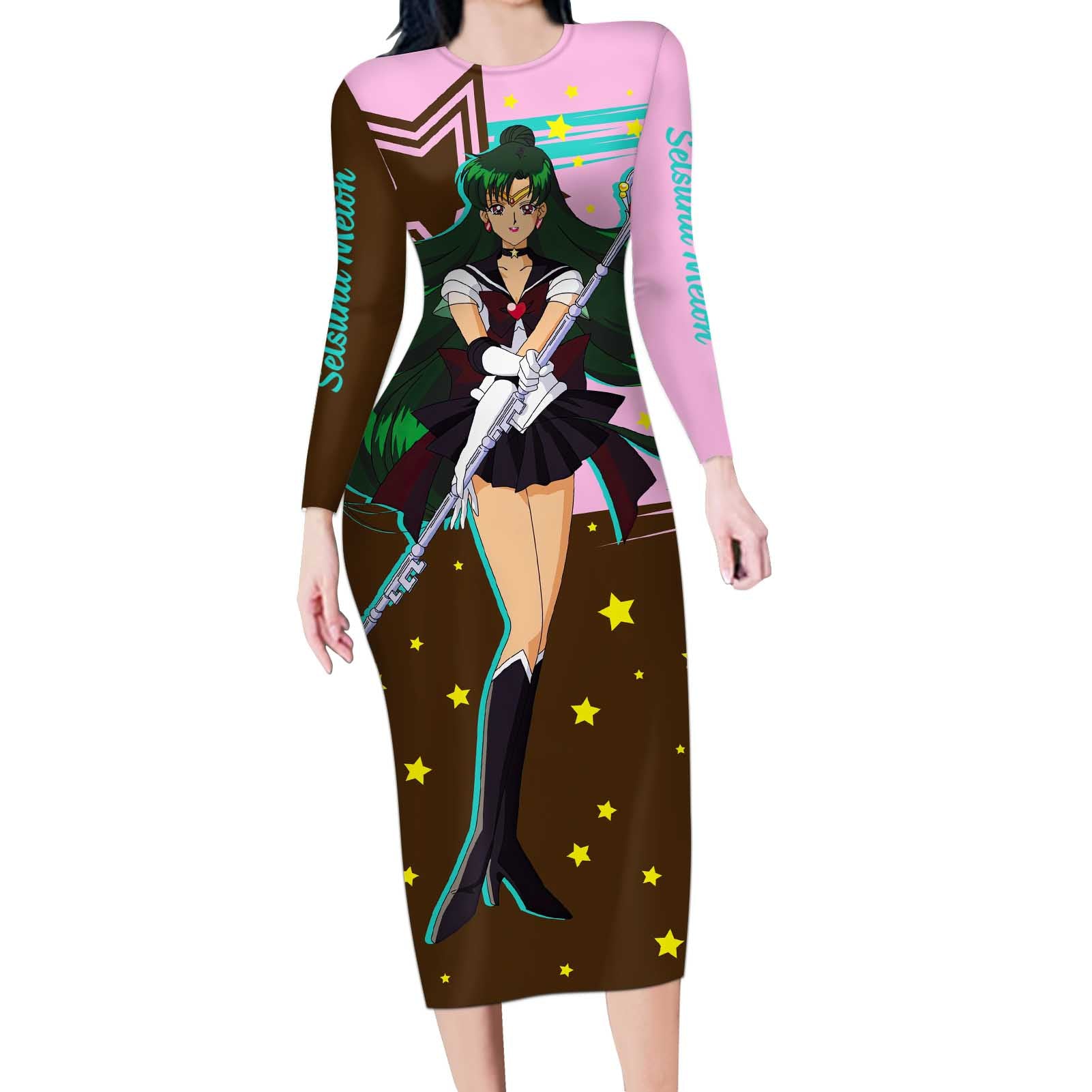 Sailor Pluto Setsuna Meioh - Sailpor Moon Long Sleeve Bodycon Dress Anime Style
